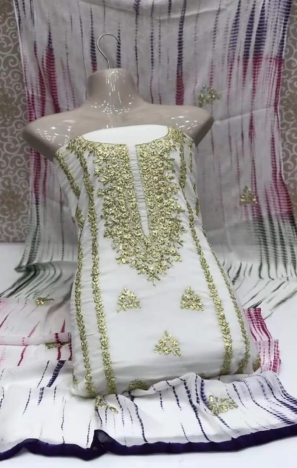 3pc Lawn Gotta Work Jall Dress (Tie & Dye Dupatta) White