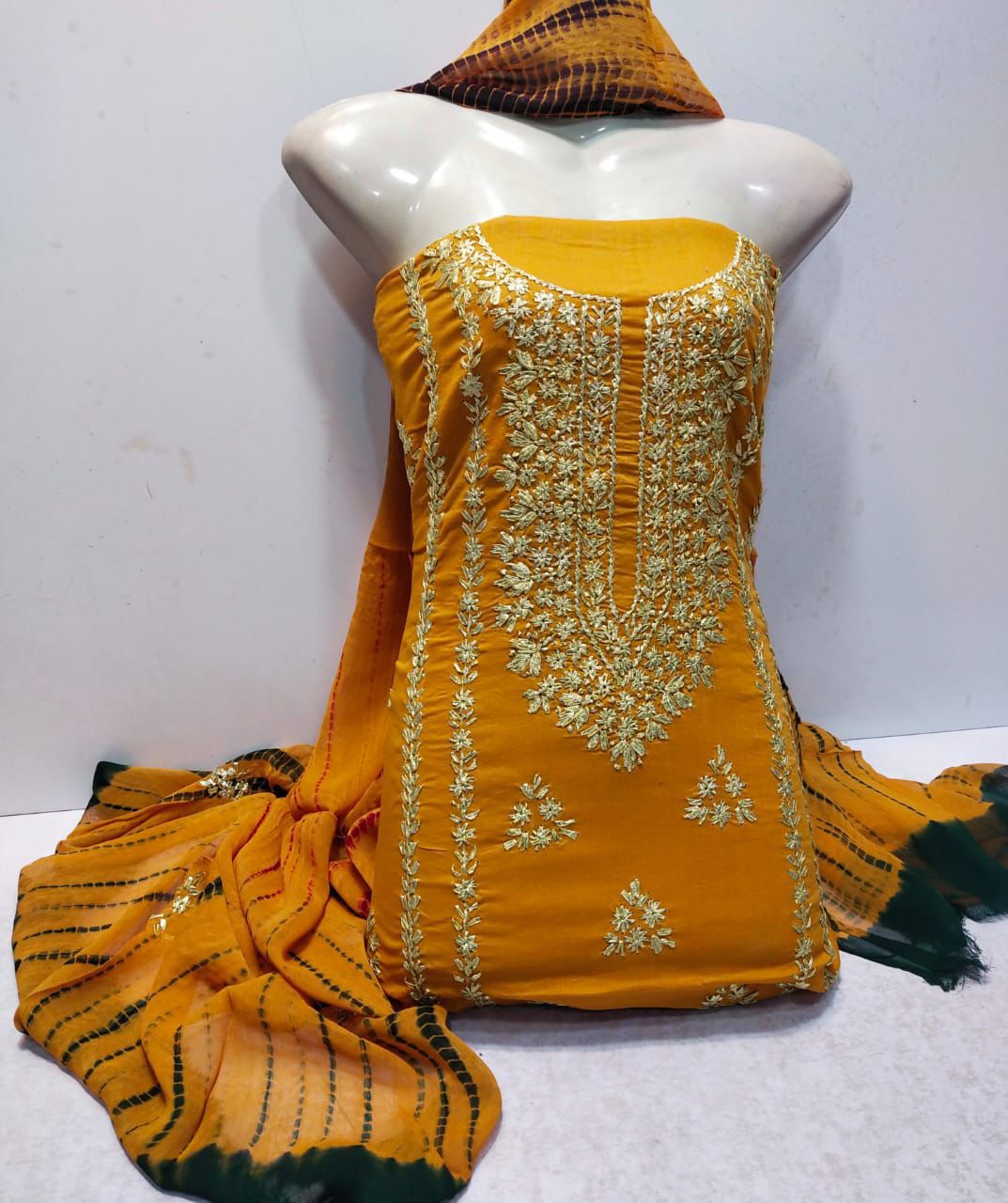 3pc Lawn Gotta Work Jall Dress (Tie & Dye Dupatta) Yellow